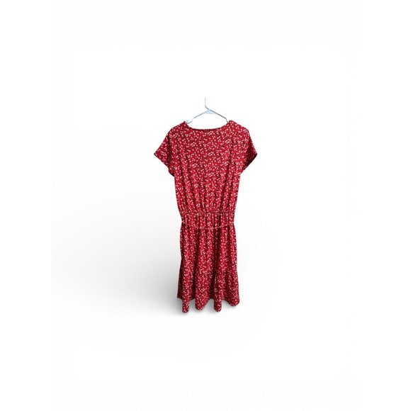 Banana Republic Red Floral Midi Dress Tie Waist Short Sleeve Women’s M - Picture 4 of 6
